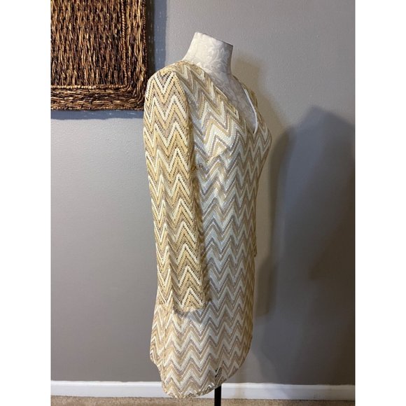 Lilly Pulitzer Dress S Small Gold Stretch 3/4 Sleeve Shift Party Cruise Holiday - Picture 6 of 13